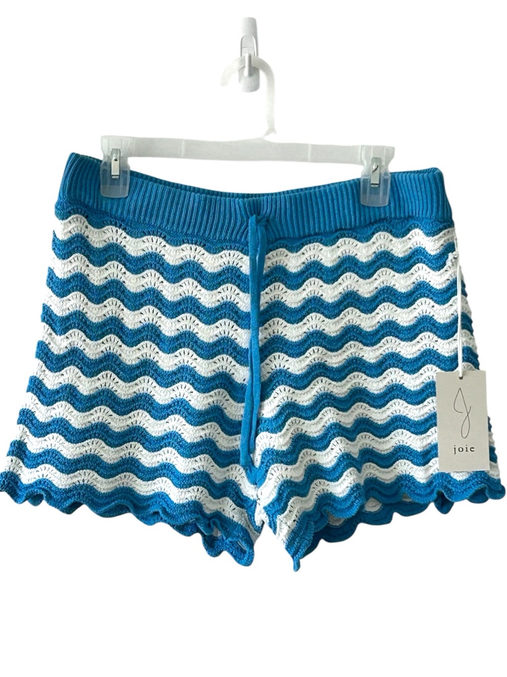 Joie Blue & White Oversized Crochet Beach Shorts Size S NWT